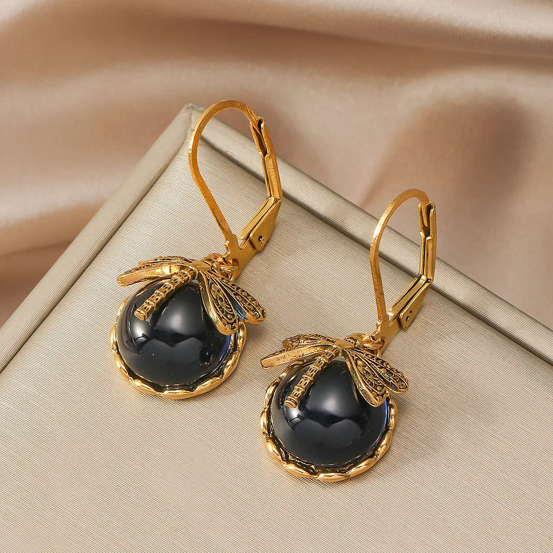 Dragonfly Sphere Earrings in Antique Silver