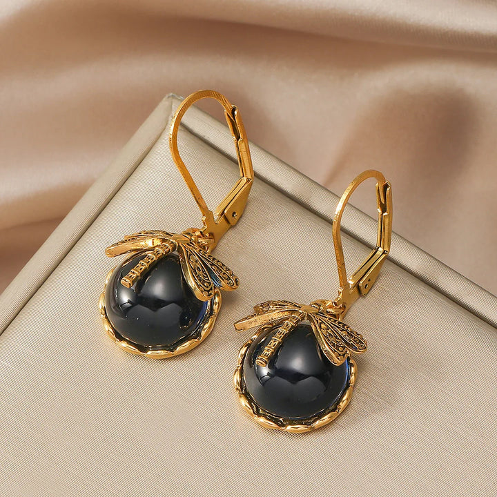 Dragonfly Sphere Earrings in Antique Silver