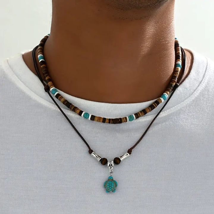 Luxurious men's necklace with turquoise and tiger's eye beads