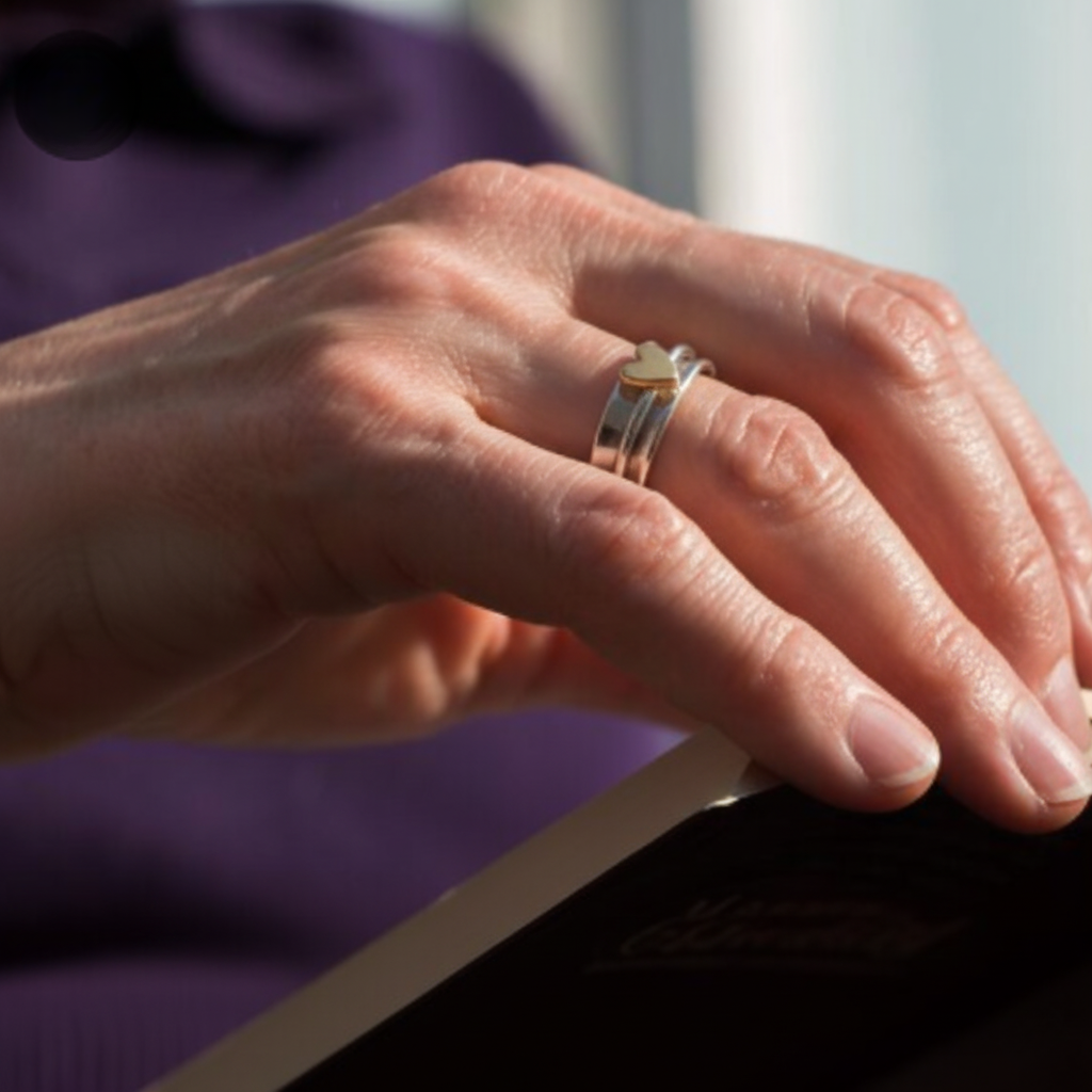 Vintage Silver Ring with Golden Heart