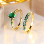 Duo Ring Set with Emerald-Green Stone