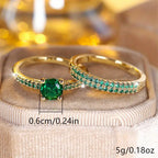 Duo Ring Set with Emerald-Green Stone