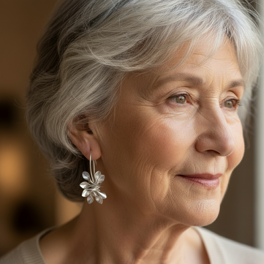 Vintage silver earrings with irregular flowers