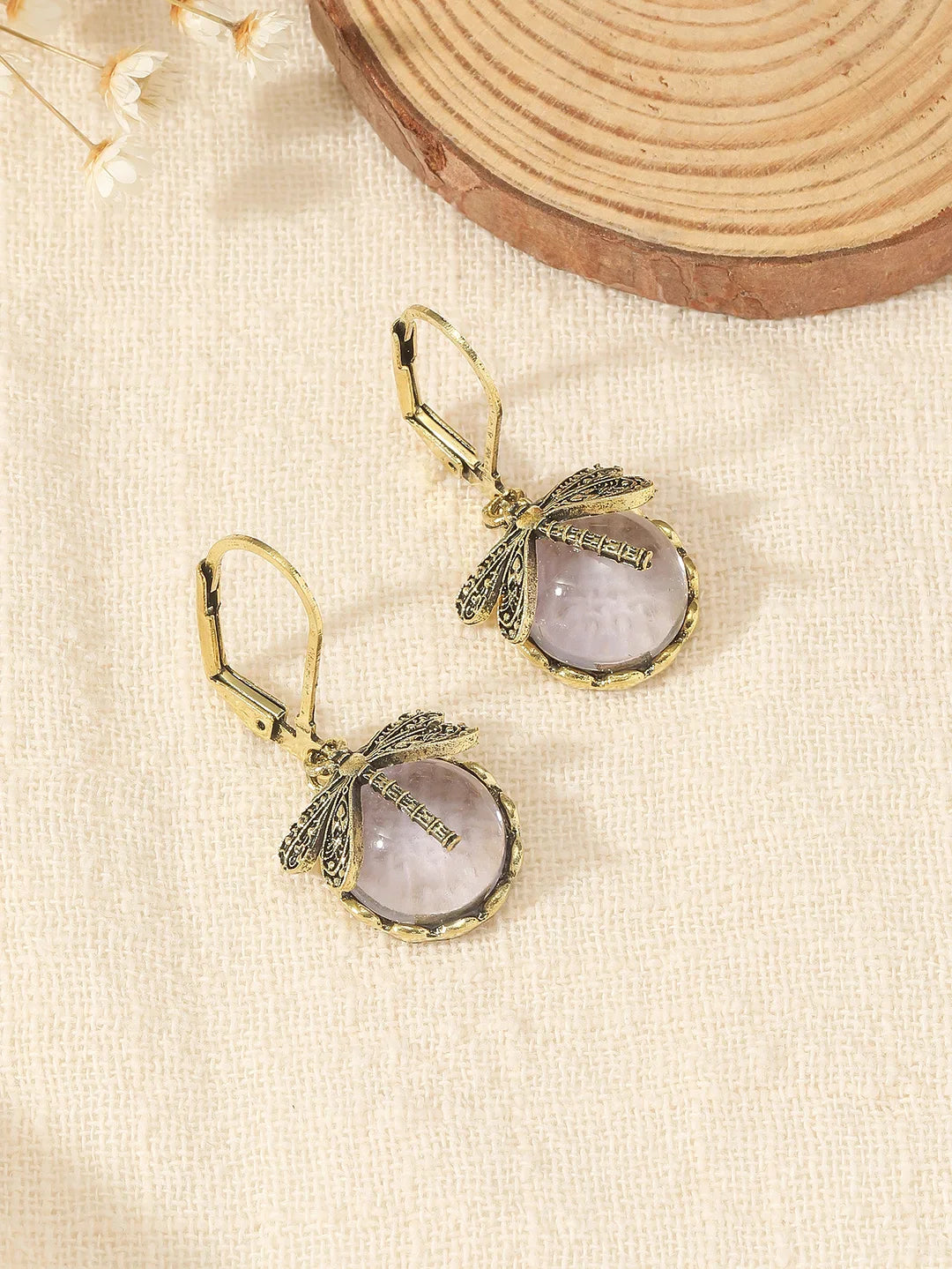 Dragonfly Sphere Earrings in Antique Silver