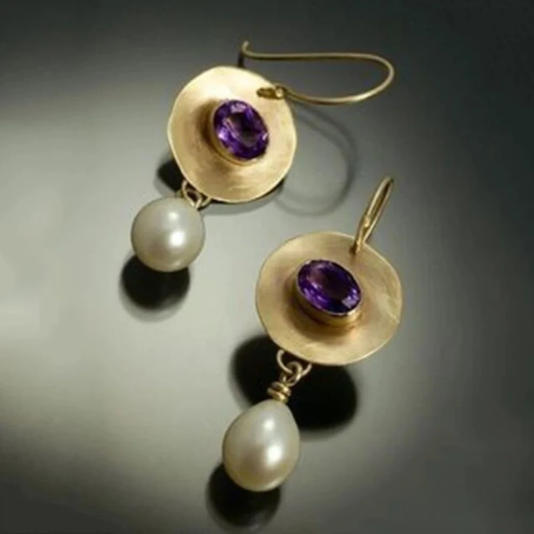 Earrings with Purple Zirconia and Pearl