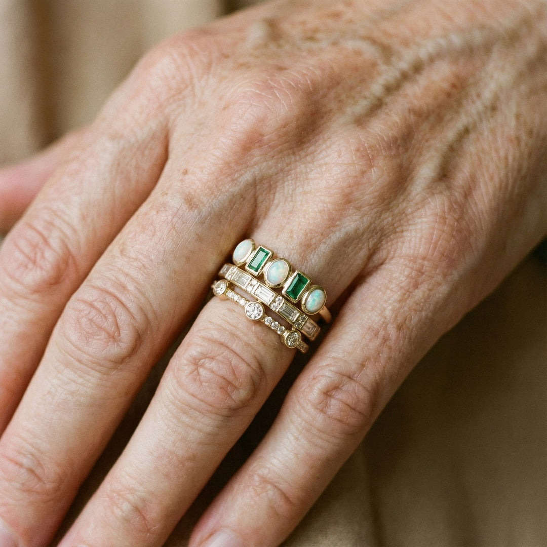 Vintage Rings with White and Green Opal