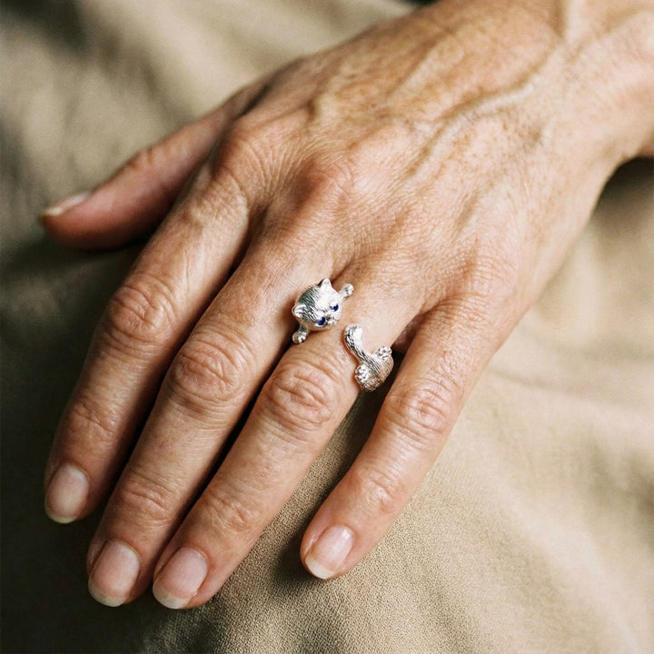 Adjustable Sterling Silver Ring with Kitten