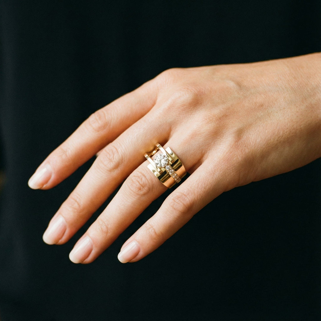 Irregular Vintage Gold Ring with Zirconia