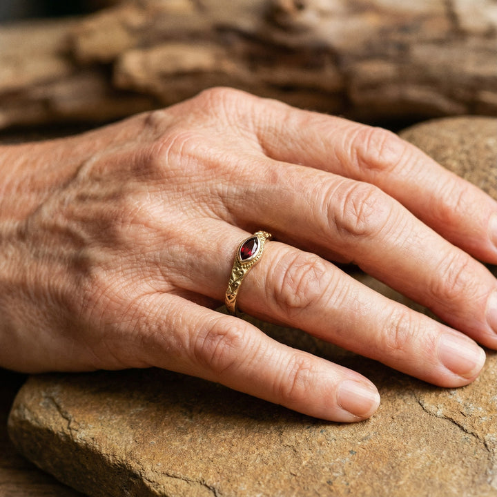 Vintage Gold Ring with Red Crystal