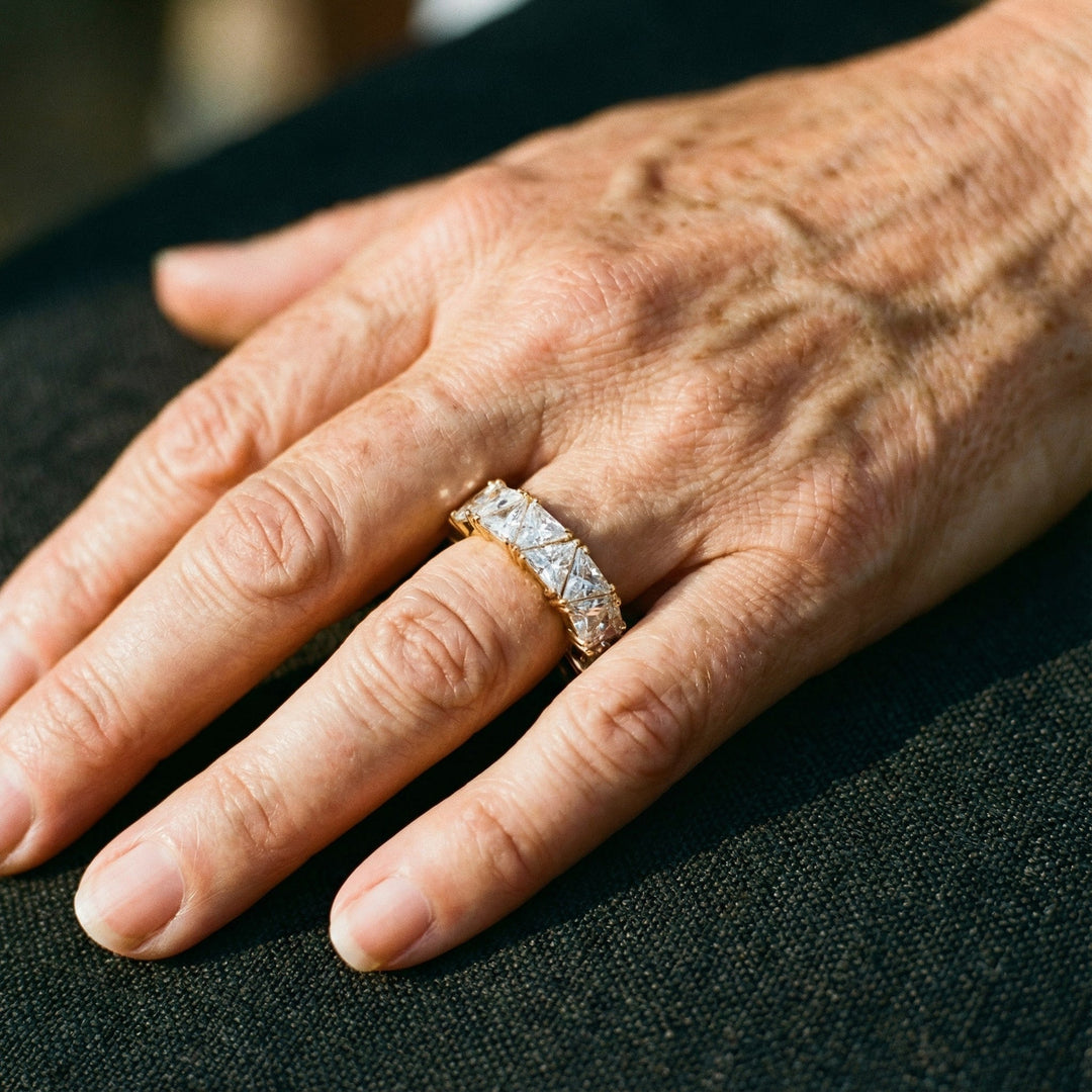 Vintage Triangular Ring with Stones in Gold