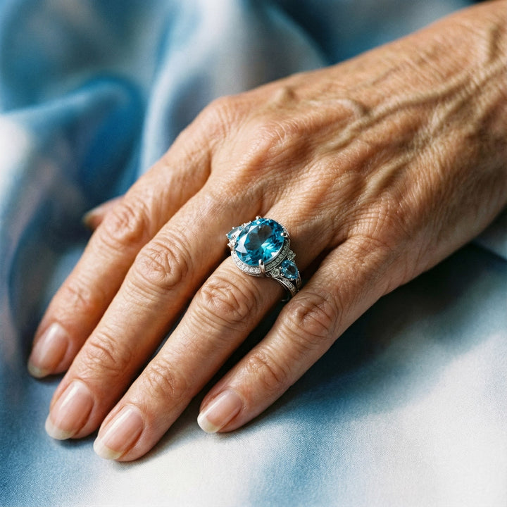 Vintage Silver Ring with Blue Crystal