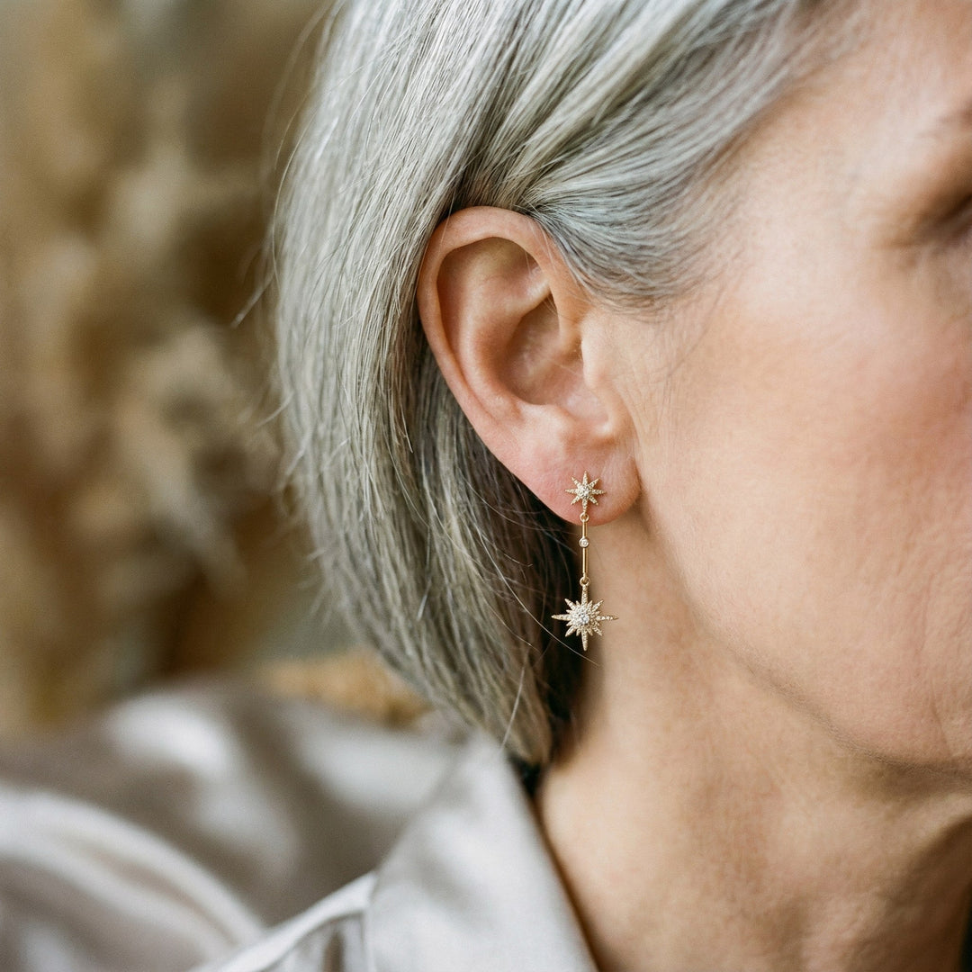 Vintage Gold Earrings with Crystal Star
