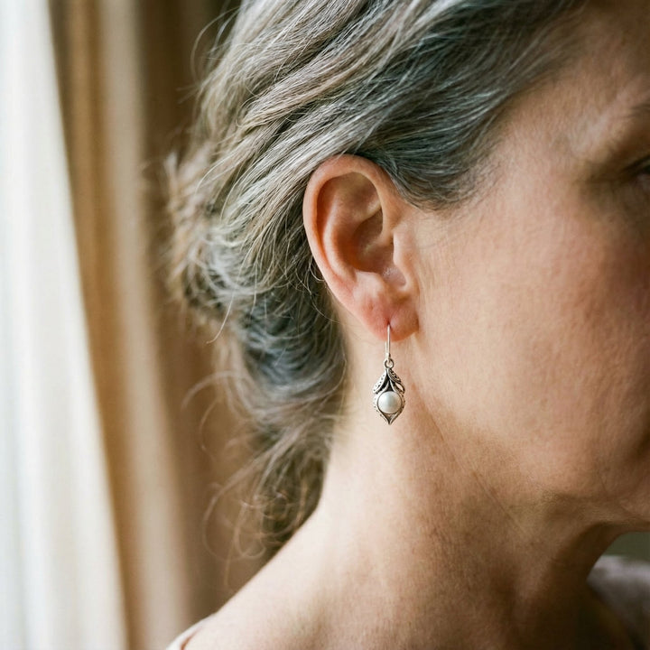 Vintage Silver Earrings with Pearl Drops