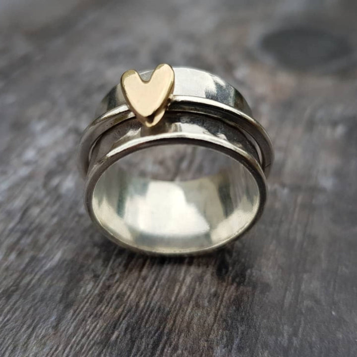 Vintage Silver Ring with Golden Heart