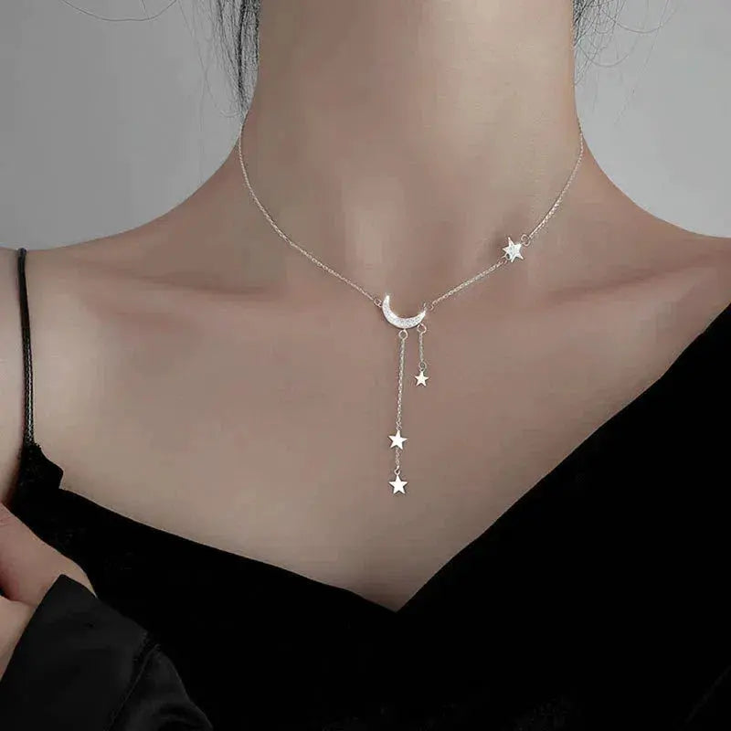 Elegant Necklace with Moon and Stars
