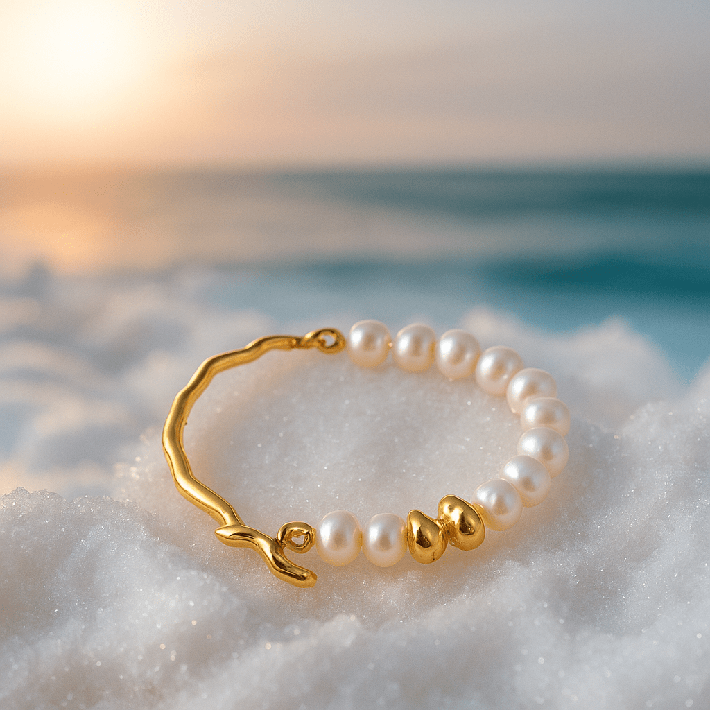 Elegant Crown Bangle with Pearls