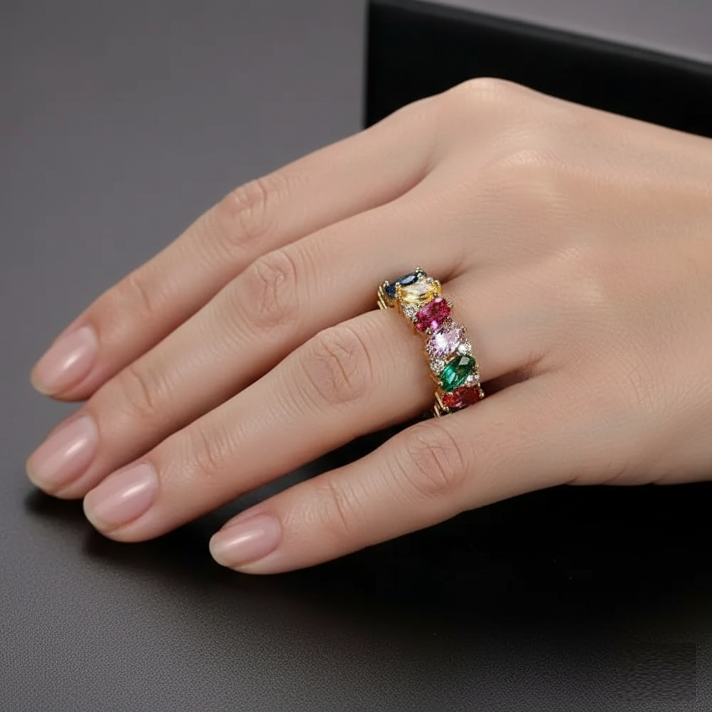 Vintage Ring with Multicoloured Zirconias