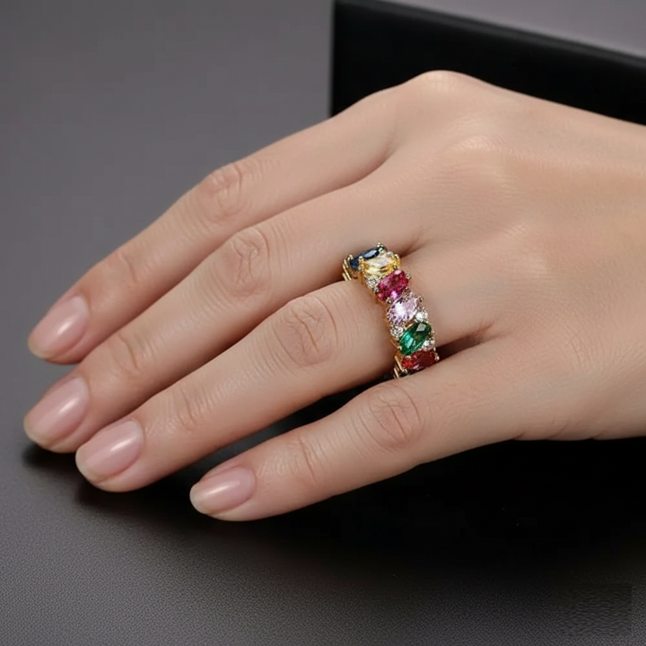 Vintage Ring with Multicoloured Zirconias