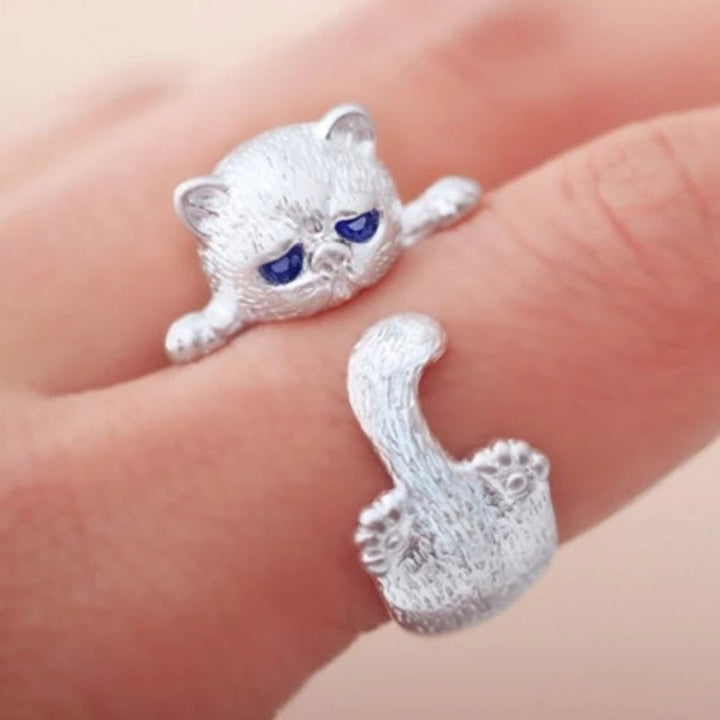 Adjustable Sterling Silver Ring with Kitten