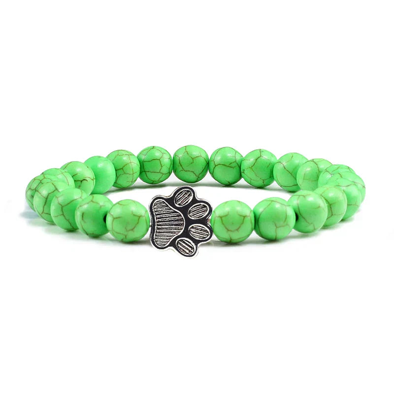 Paw-Shaped Bead Bracelet – Natural Stone Design