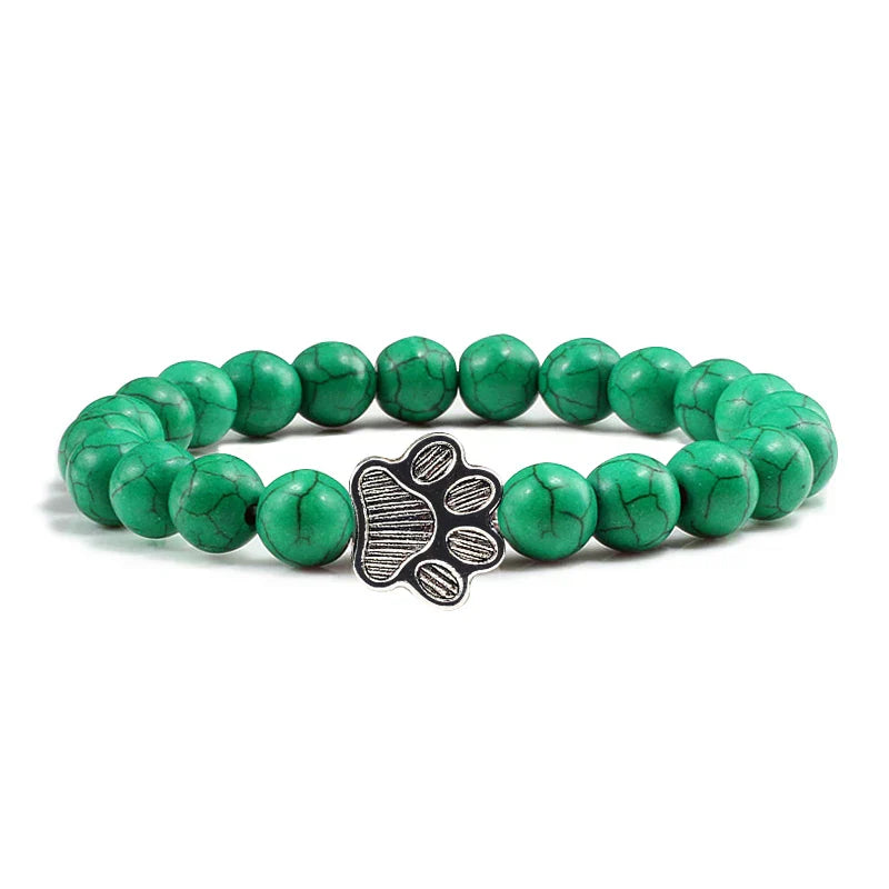 Paw-Shaped Bead Bracelet – Natural Stone Design