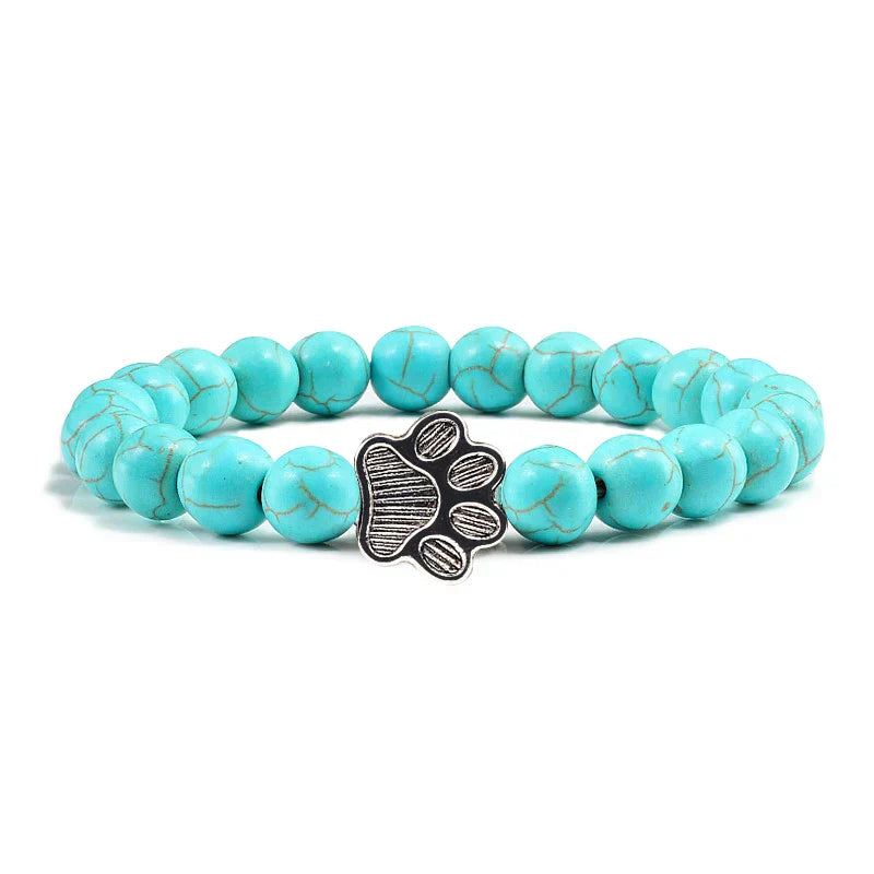 Paw-Shaped Bead Bracelet – Natural Stone Design