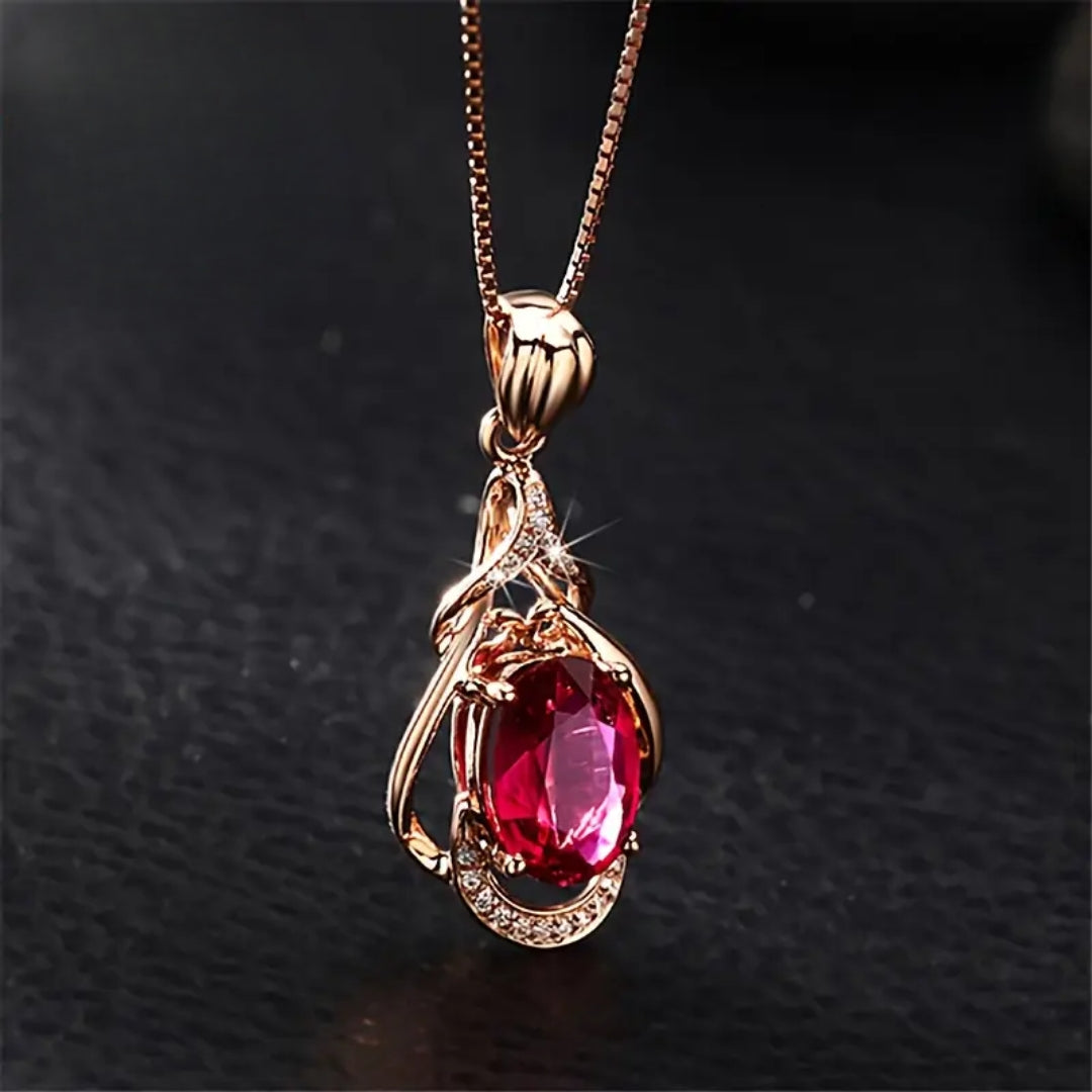 Elegant Necklace with Red Crystals