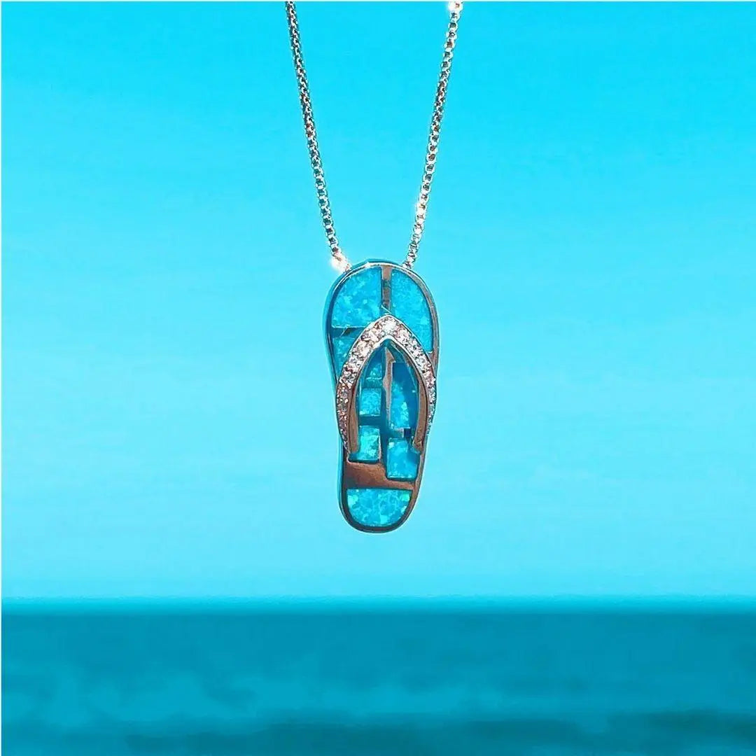 Necklace with Blue Opal-Coloured Pendant