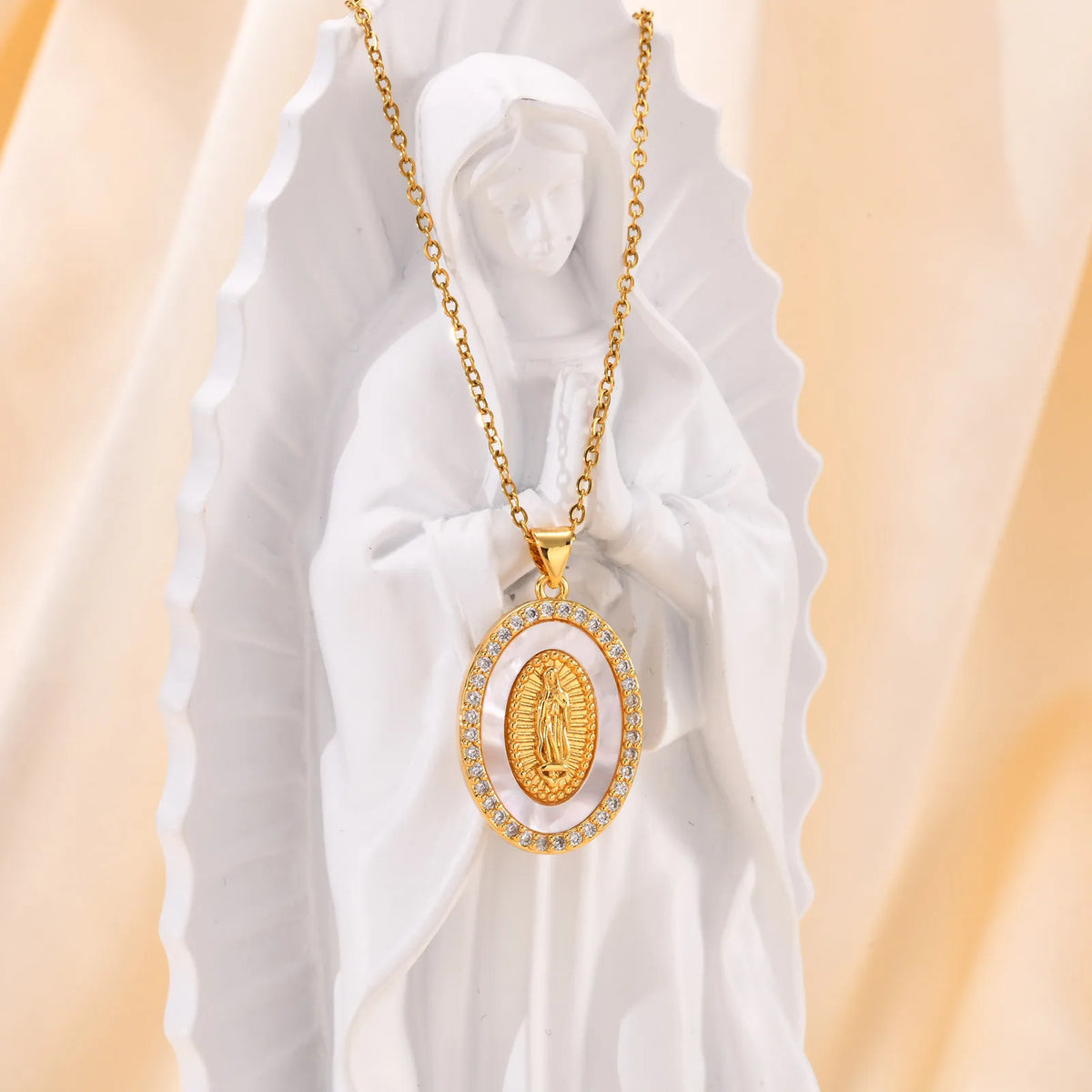 Necklace with Oval Virgin Mary Pendant