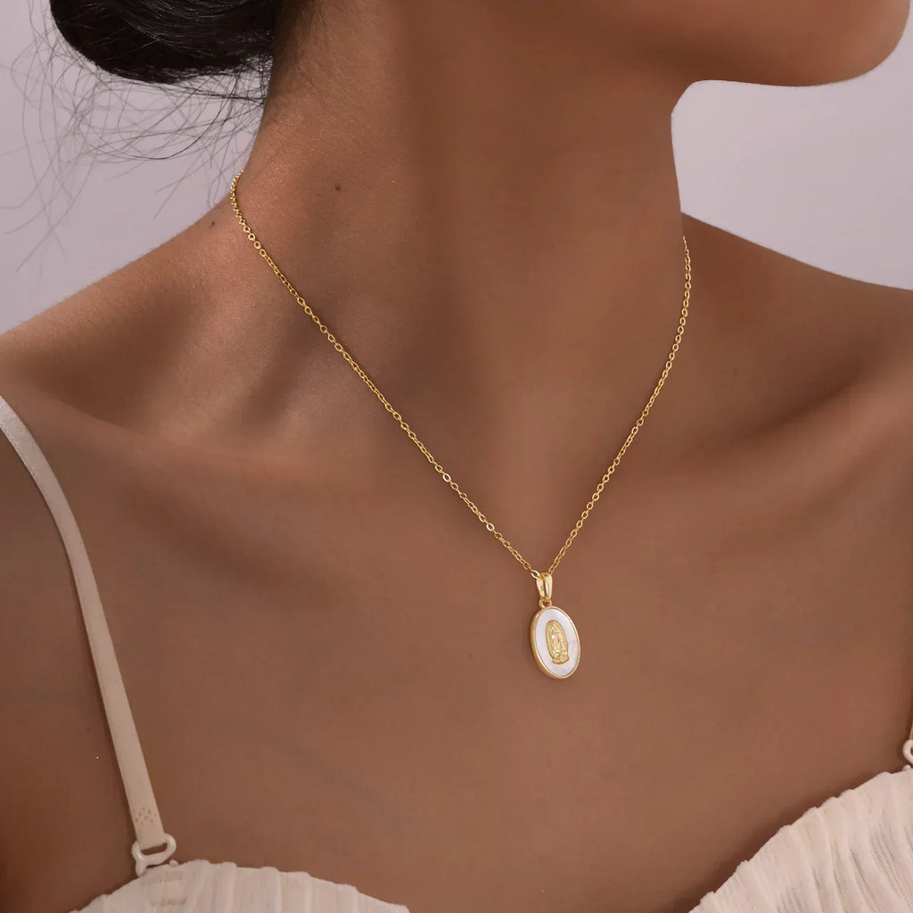 Necklace with Oval Virgin Mary Pendant