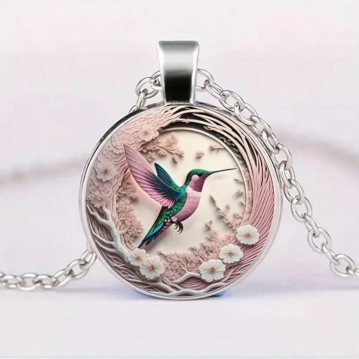 Necklace with Hummingbird Pendant and Glass Dome