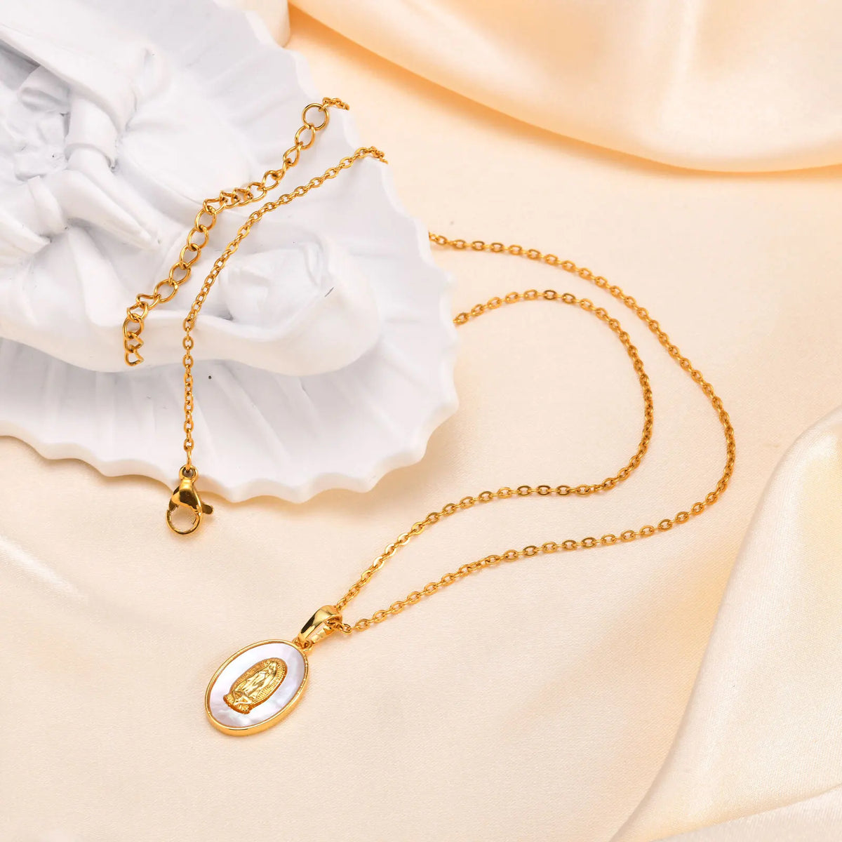 Necklace with Oval Virgin Mary Pendant