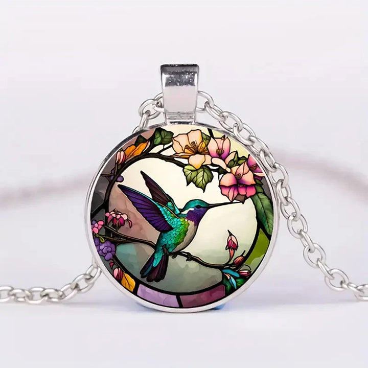 Necklace with Hummingbird Pendant and Glass Dome
