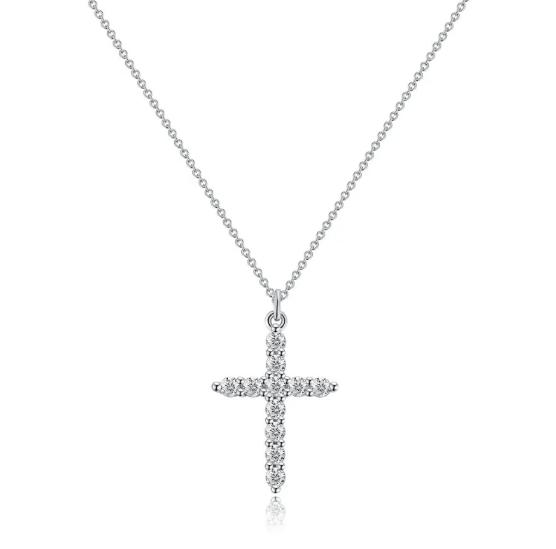 Necklace with Cross and Diamond Crown
