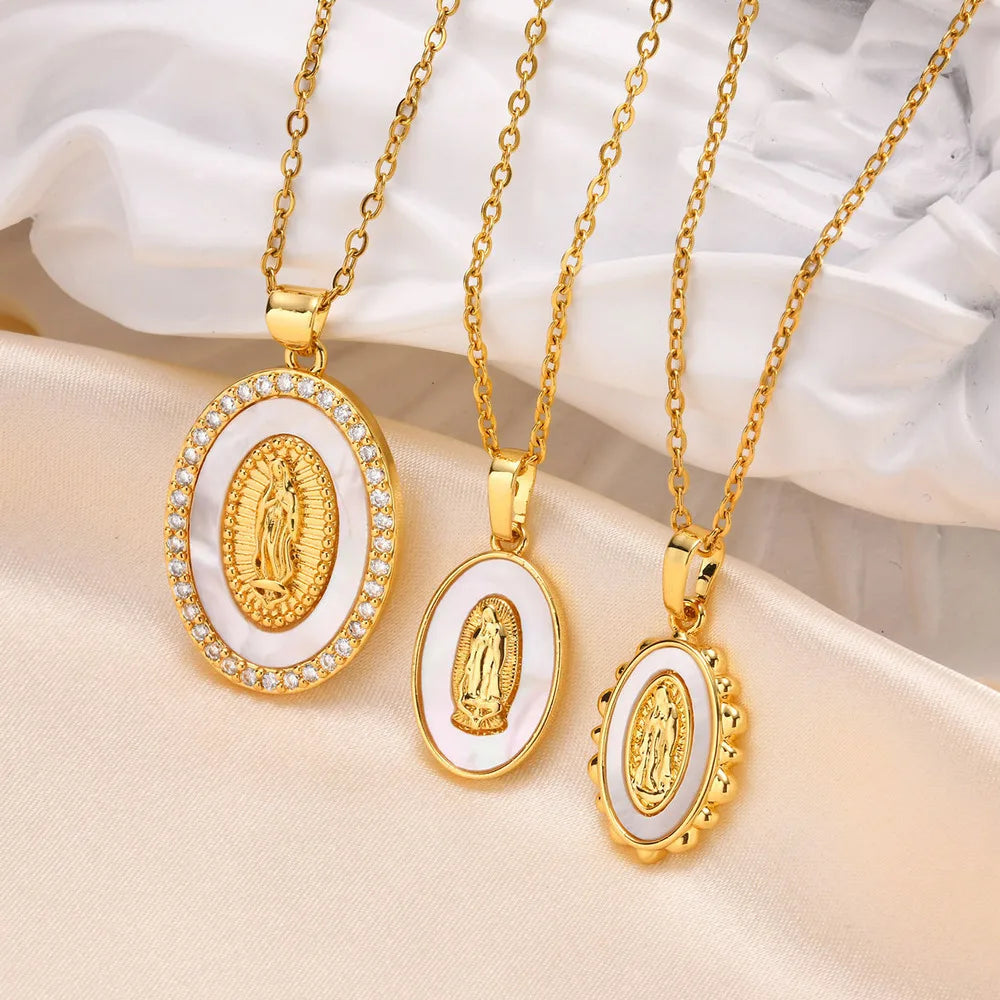 Necklace with Oval Virgin Mary Pendant