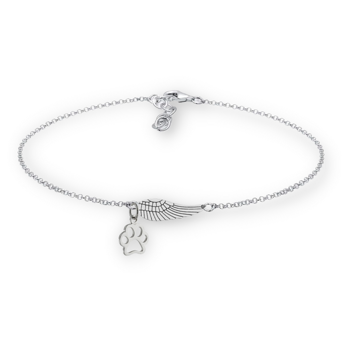 Memorial Bracelet in Silver with Angel Wing and Footprint | Handmade
