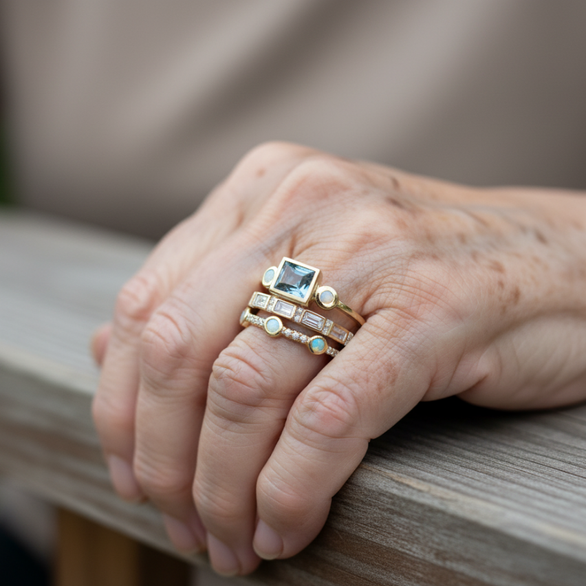 Vintage Ring Set with Blue Crystals