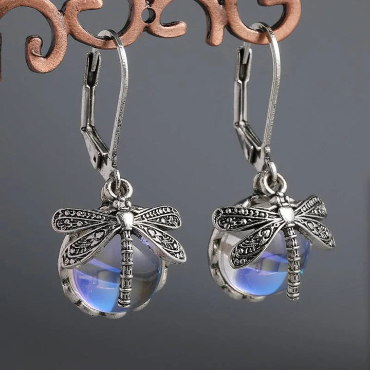 Dragonfly Sphere Earrings in Antique Silver