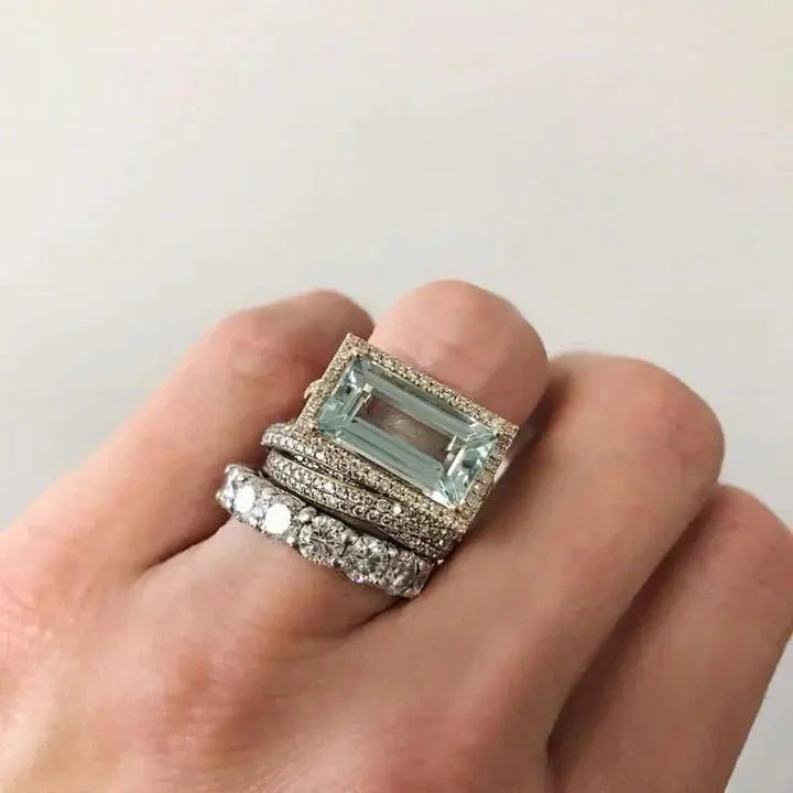 Vintage Silver Ring Set with Glass Turquoise