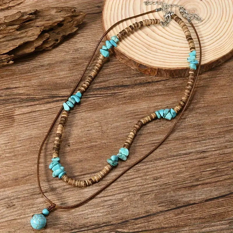 Luxurious men's necklace with turquoise and tiger's eye beads