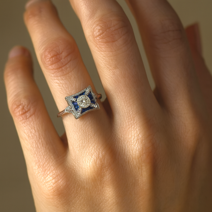 Vintage Square Ring with Blue Zirconia