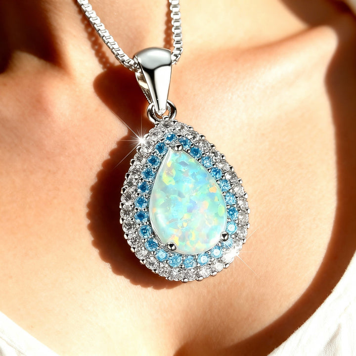 Brilliant Blue Opal Drop Necklace