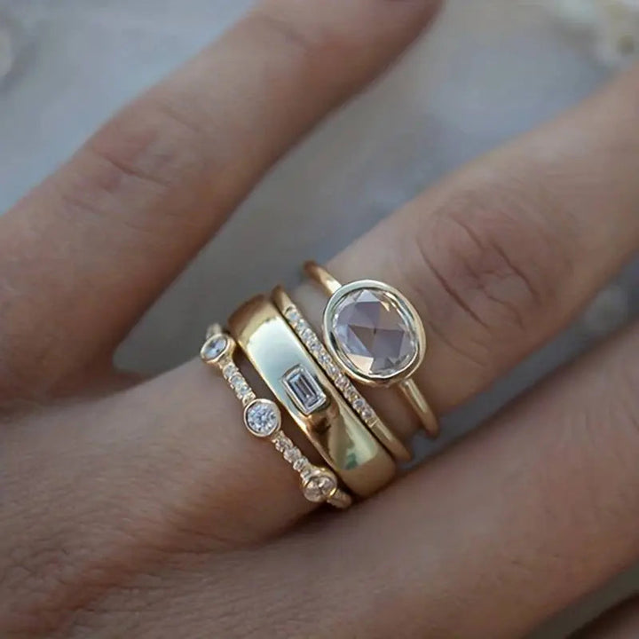 Vintage Gold Ring Set with Zirconia
