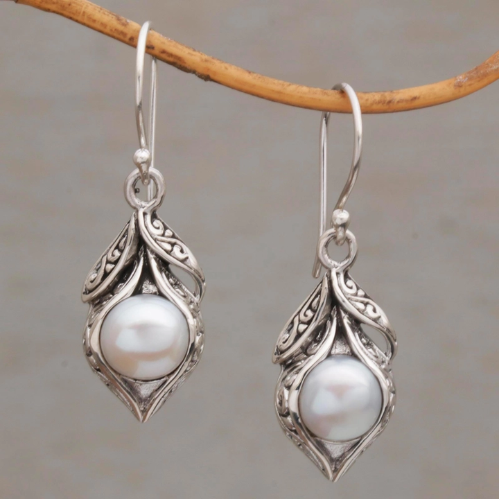 Vintage Silver Earrings with Pearl Drops