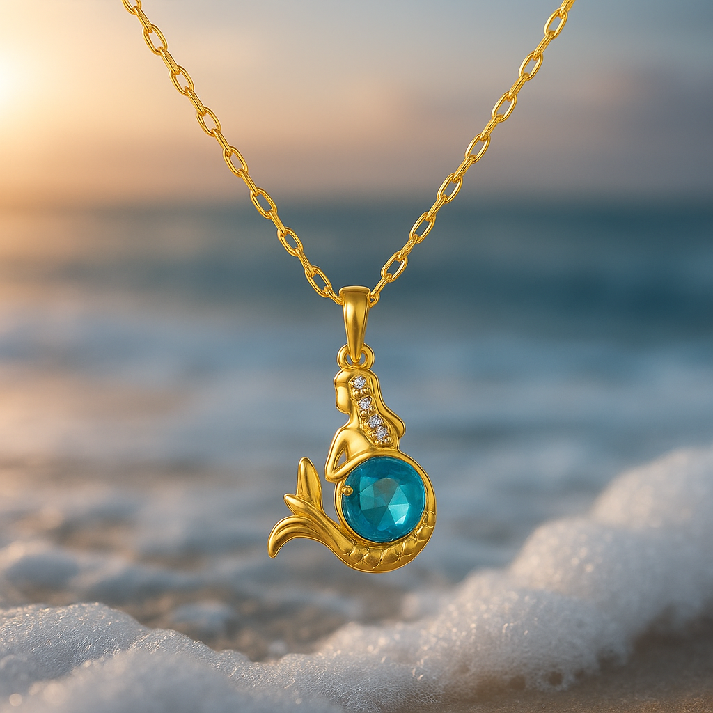 Mermaid Necklace with Blue Crystal
