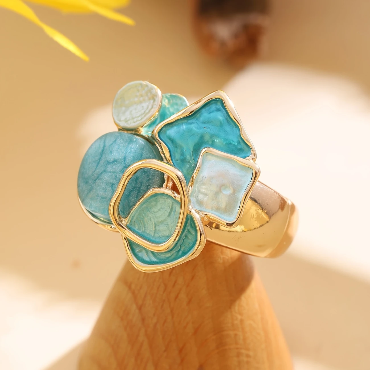 Blue and White Enamel Ring