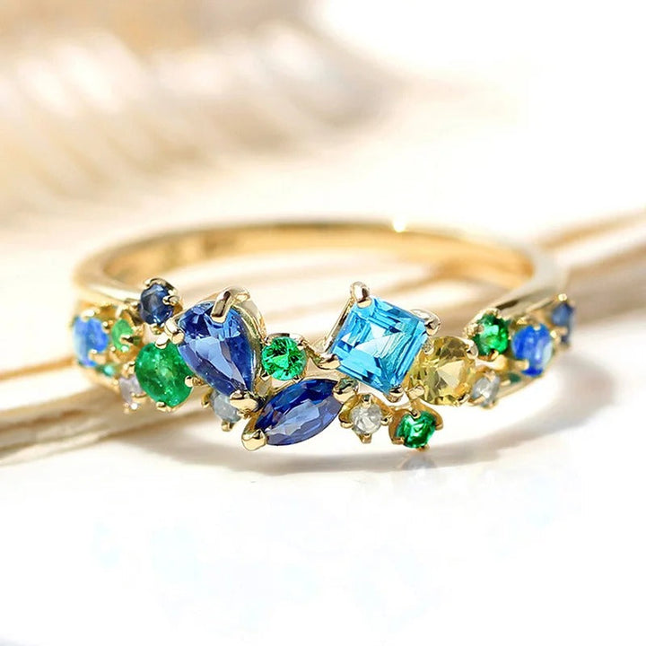 Vintage Multicoloured Ring with Precious Stones and Gold